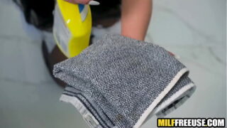 MILF maid used like a sex toy by employer & his step daughter